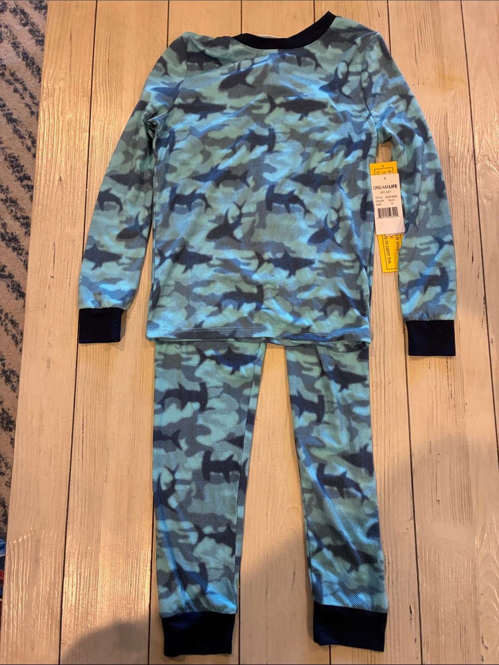 Kids Blue Shark Camouflage Pajama Set with Navy Trim
